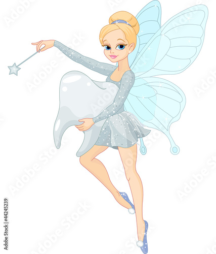 Fototapeta na wymiar Cute Tooth Fairy flying with Tooth