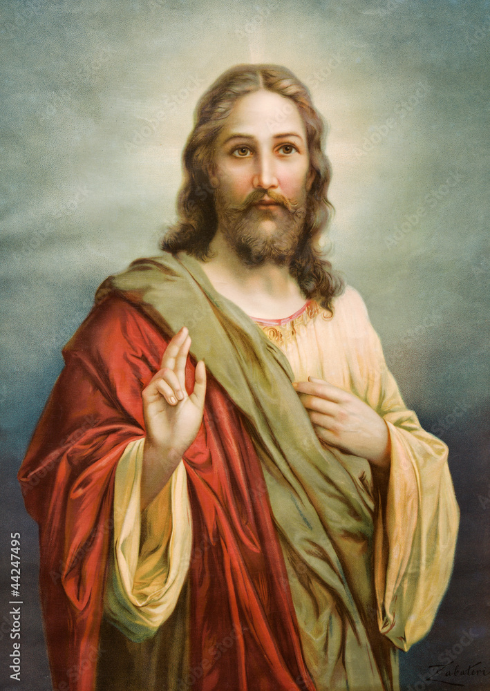 Fotoobraz Copy of typical catholic image of Jesus Christ beton architektoniczny