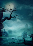 Halloween background - Spooky graveyard
