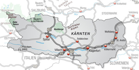  Verkehrskarte von Kärnten und Umgebung