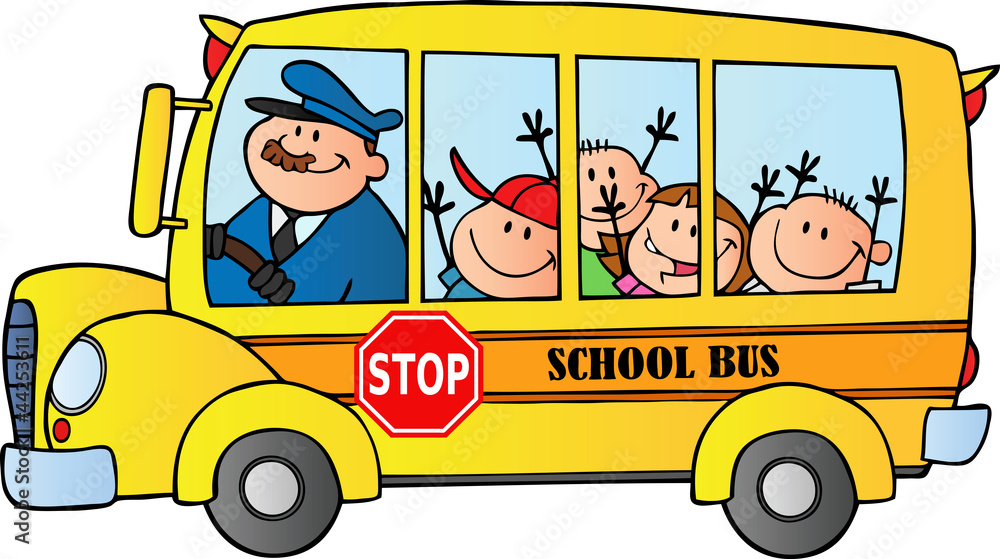 Happy Children On School Bus Stock Vector | Adobe Stock