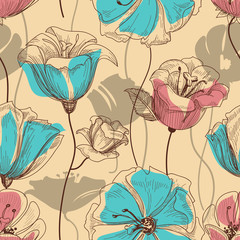 Wall Mural - Retro floral seamless pattern