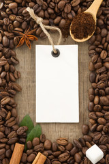 Poster - coffee powder and beans as background