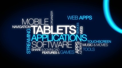 Wall Mural - tablets apps software web tablet tag cloud animation