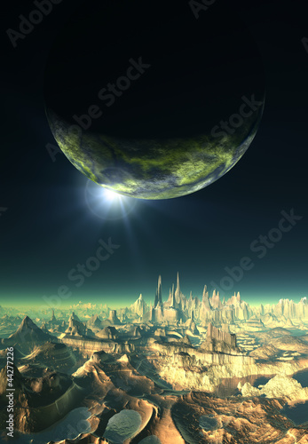 Fototapeta na wymiar Alien Planet with a Moon