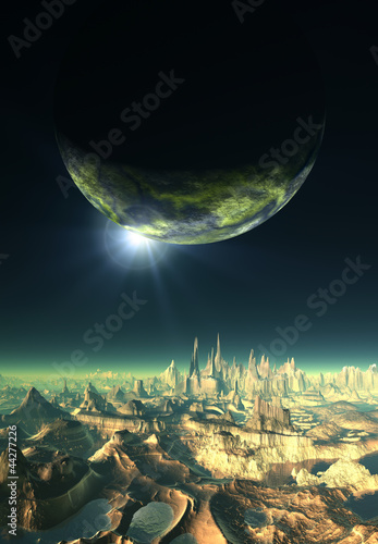 Naklejka dekoracyjna Alien Planet with a Moon