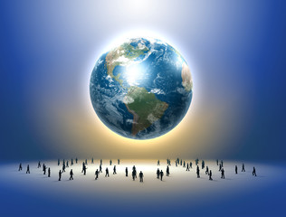 Wall Mural - Planet earth and tiny human figures