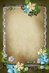 Wall Mural - Vintage background with paper, lace and flower composition