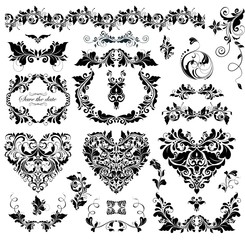 Wall Mural - Floral design with heart shapes (black and white)