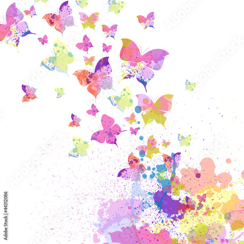 Obraz w ramie Colorful abstract vector background with butterflies