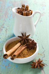 Canvas Print - Cinnamon and anise on the vintage wooden surface