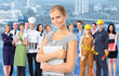 © grinny - Business woman and Group of industrial workers.