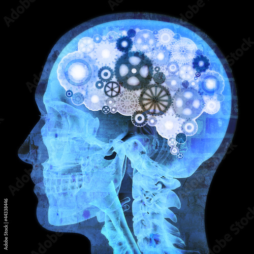 Nowoczesny obraz na płótnie Intellectual thinker , Human xray with gears for brains