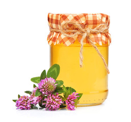 Sticker - Honey in glass jars with clover flowers