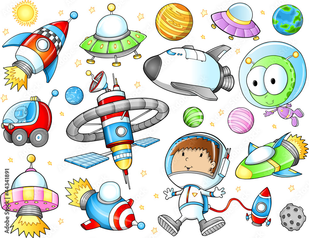 kosmiczne-statki-kosmiczne-i-astronauta-wektor-zestaw