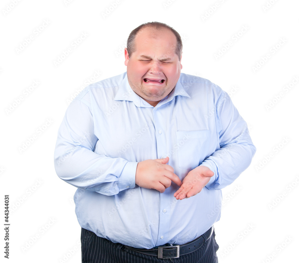 fat guy in dress shirt Happy fat man with blue shirt Stock Photo Gelpi #71080887