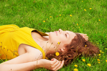 girl relaxing on the grass