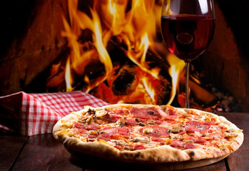 pizza and glass of wine