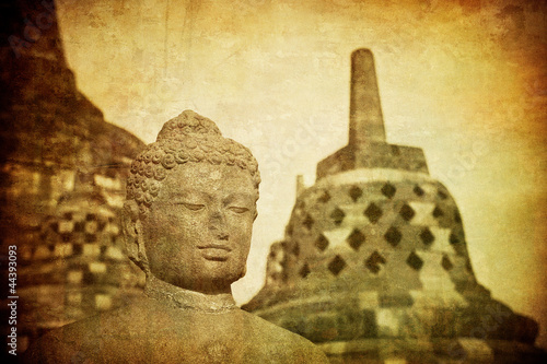 Naklejka na szybę Vintage image of Buddha statue at Borobudur temple, Java, Indone