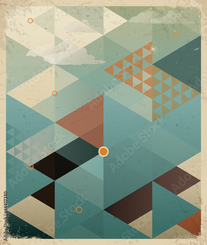 Tapeta ścienna Streszczenie retro geometryczne tło z chmurami