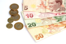 Turkish Lira Banknotes And Coins