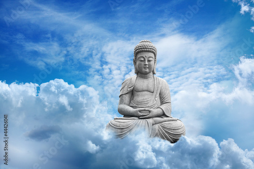 Obraz na płótnie canvas czteroczęściowy "tetraptyk" Budda w chmurach