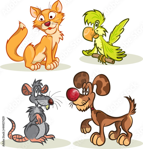 Fototapeta dla dzieci cat, dog, rat, parrot