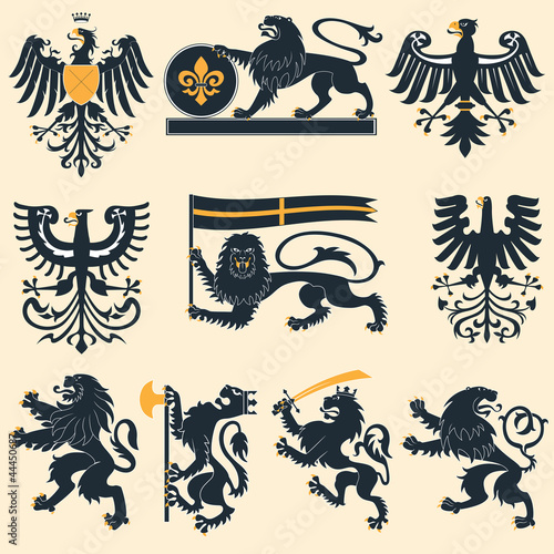 Board z aluminiowym obramowaniem Heraldyczny zestaw lwów i orłów