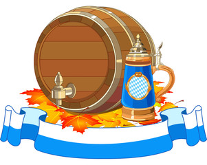 Wall Mural - Oktoberfest keg and mug