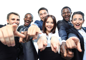 Poster - Portrait of excited young business people pointing