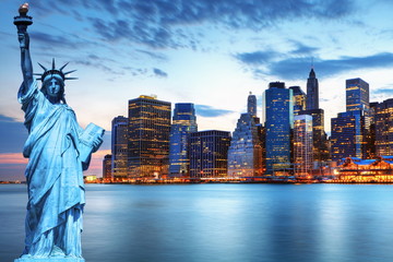 Fototapete - Manhattan et statue de la Liberté, New York.