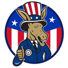 Wall Mural - Democrat Donkey Mascot Thumbs Up Flag