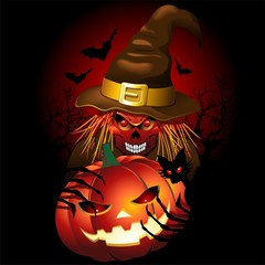 Halloween Skull Witch with Pumpkin-Strega Teschio con Zucca