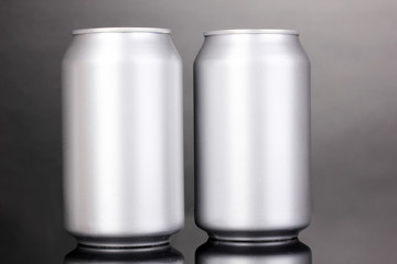 aluminum cans on grey background