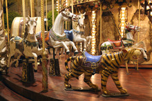 Mery-go-round Carousel Horses And Tiger At Night