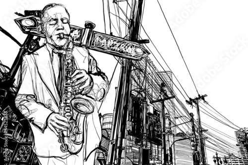 Plakaty Blues  saksofonista-na-ulicy