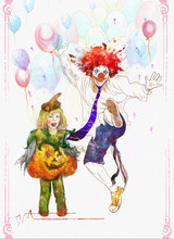 Happy Girl And Lucky Clown (white Background)