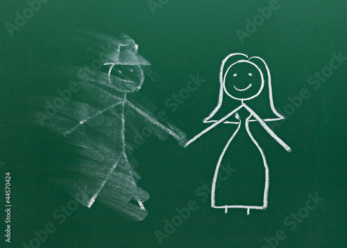 Fotografía marriage couple drawing on chalk board divorce break up smudged