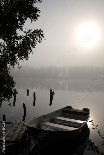 Fototapeta na wymiar Foggy lake mystic silence