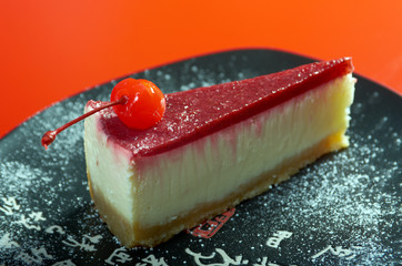 Sticker - cheesecake with chocolate .closeup