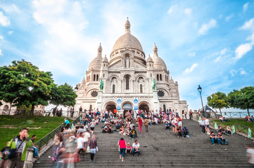 Cathedral with tourists in France, Paris, Europe.