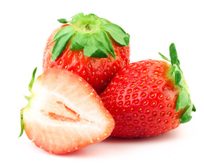 Wall Mural - Strawberry with green leaf