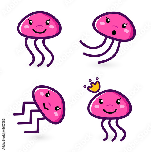 Tapeta ścienna Cartoon jellyfish ustawić odizolowane na biały