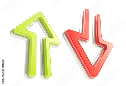Down up arrow icons, red and green, isolated