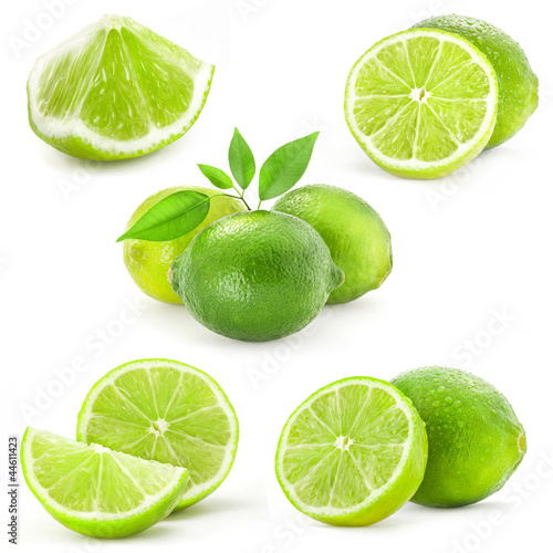 Naklejka na meble Collection Fresh lime and slice, Isolated on white background