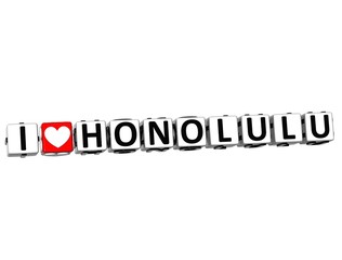 Sticker - 3D I Love Honolulu Button Click Here Block Text