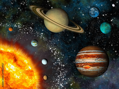 Naklejka dekoracyjna Realistic Solar System display contains the Sun and nine planets