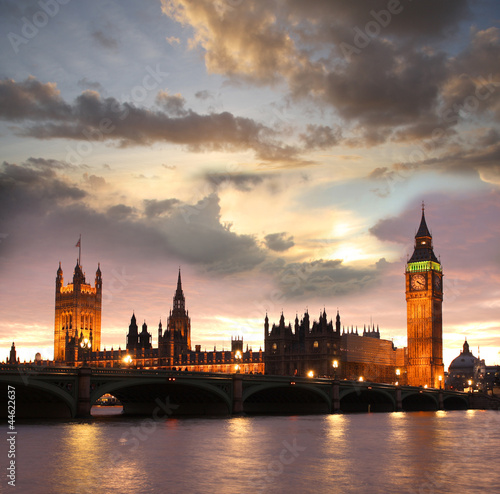 Plakat na papierze fotorealistycznym Big ben wieczorem, londyn, wielka brytania
