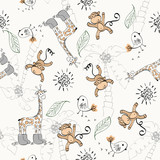 Fototapeta Dziecięca - Cute babies doodle seamless pattern. Pastel background.