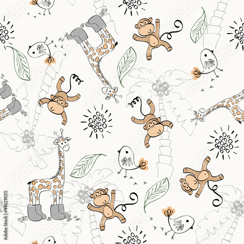 Plakat na zamówienie Cute babies doodle seamless pattern. Pastel background.